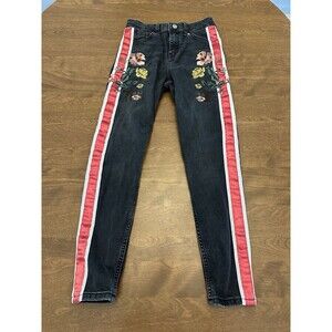 Topshop Moto Jeans Juniors Black Jamie Zip Up Embroidered 22x24 Tagged 26x30